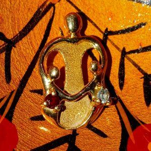 RARE Designer 14K Gold Pendant Mother & Children Garnet Aquamarine Birthstone